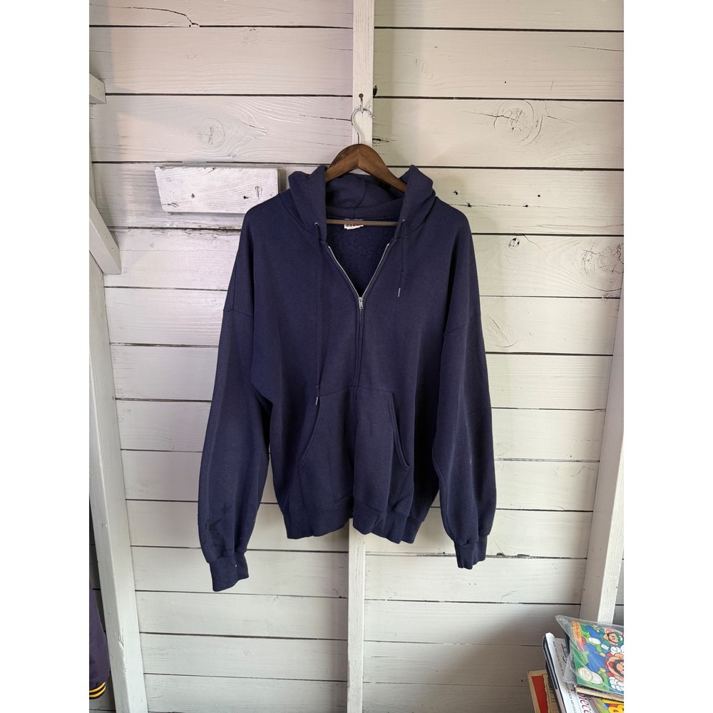 Vintage Bassett-Walker Navy Blue Zip Up Hoodie Made in USA 2XL 90s Sportswear